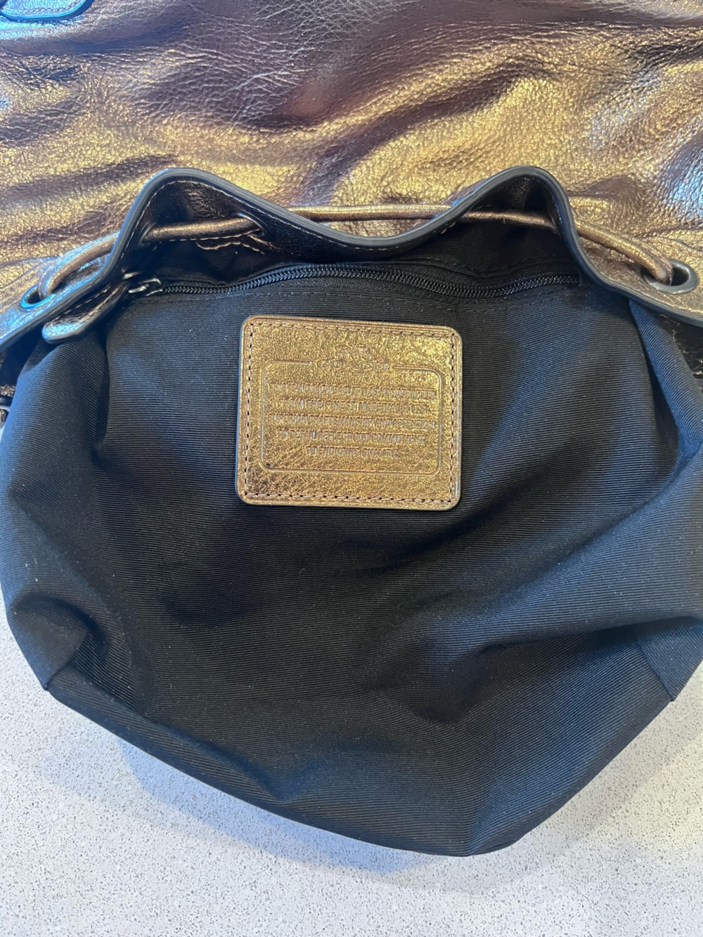 Coach Metallic Bronze Leather Drawstring Crossbody Bag F35363 BABY MICKIE - Picture 16 of 16